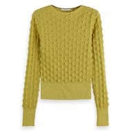 Снимка на SCOTCH&SODA WOMEN'S SLASH NECK TEXTURED STITCH PULLOVER IN GOLDEN GREEN 1