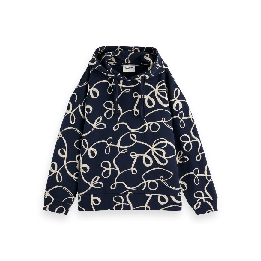 Снимка на SCOTCH&SODA WOMEN'S ALL OVER PRINTED HOODIE IN RIBBON NAVY AOP