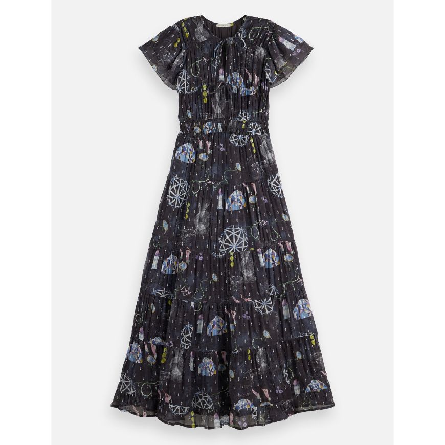 Снимка на SCOTCH&SODA WOMEN'S GATHERED MAXI DRESS IN BLACK MOUNTAIN