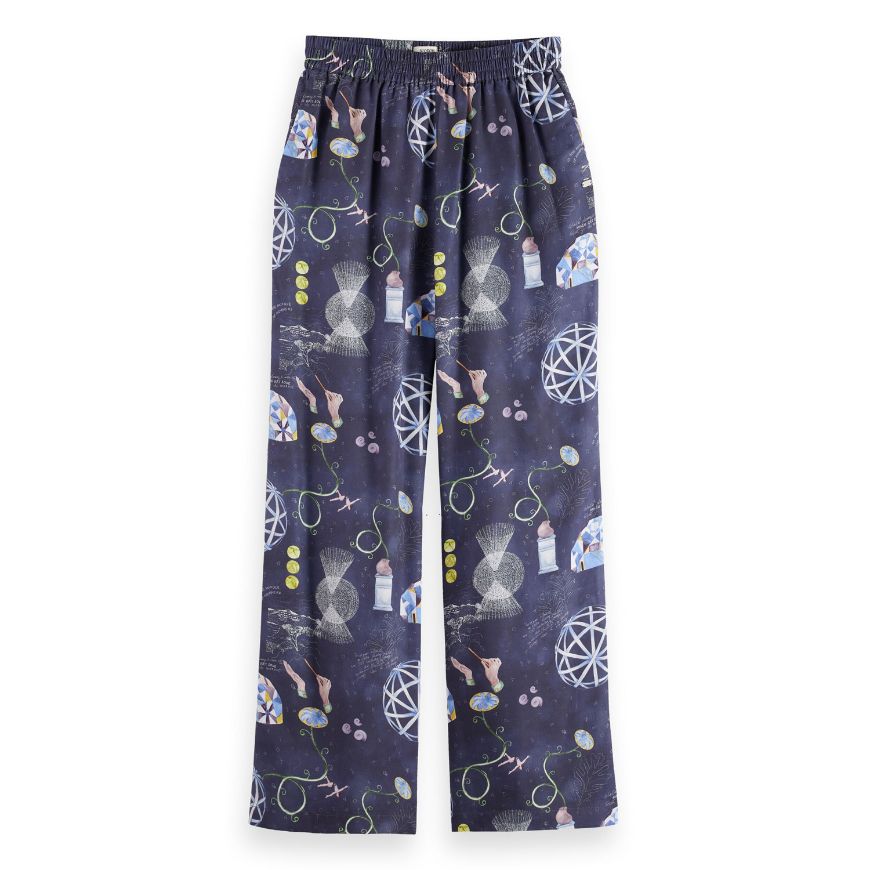 Снимка на SCOTCH&SODA WOMEN'S GIA - MID RISE WIDE LEG ELASTICATED TROUSERS IN BLOCK PRINT IN BLACK MOUNTAIN