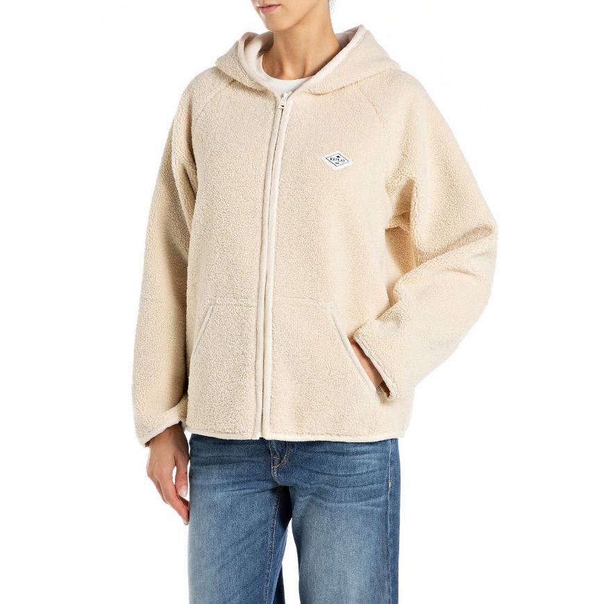 Снимка на REPLAY WOMEN'S HOODED FAUX SHEARLING JACKET IN WINTER WHITE