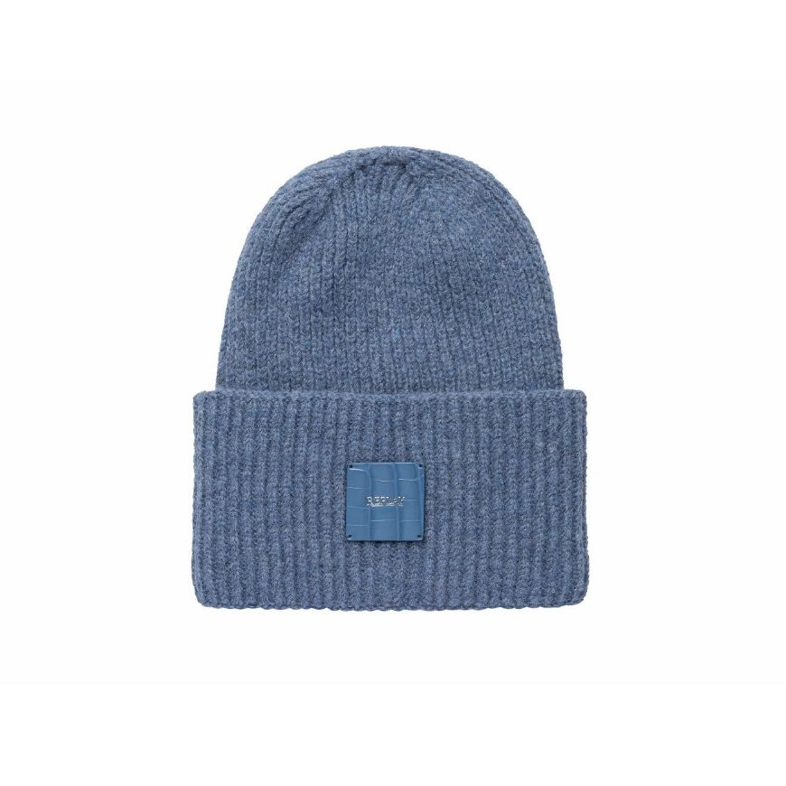 Picture of REPLAY WOMEN'S KNITTED BEANIE WITH TURN-UP IN BLUESTEEL