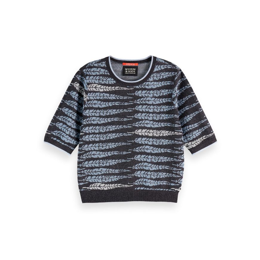 Снимка на SCOTCH&SODA WOMEN'S LUREX JACQUARD KNITTED TEE IN CHARCOAL ART
