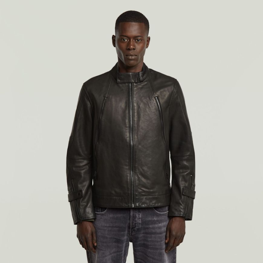 Picture of G-STAR MEN'S BIKER LEATHER JACKET IN BLACK