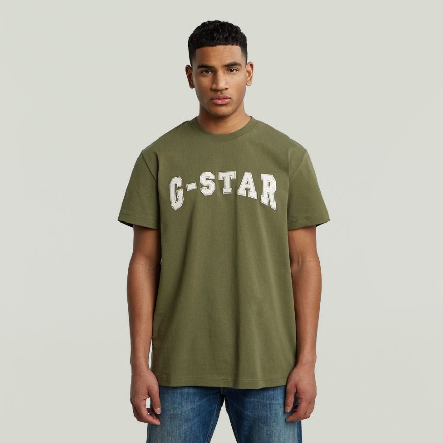 Picture of G-STAR MEN'S FELT LOGO T-SHIRT IN GREEN