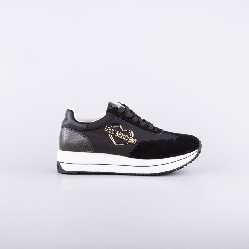 Picture of LOVE MOSCHINO WOMEN'S DAILY RUNNING SNEAKERS IN BLACK LEATHER