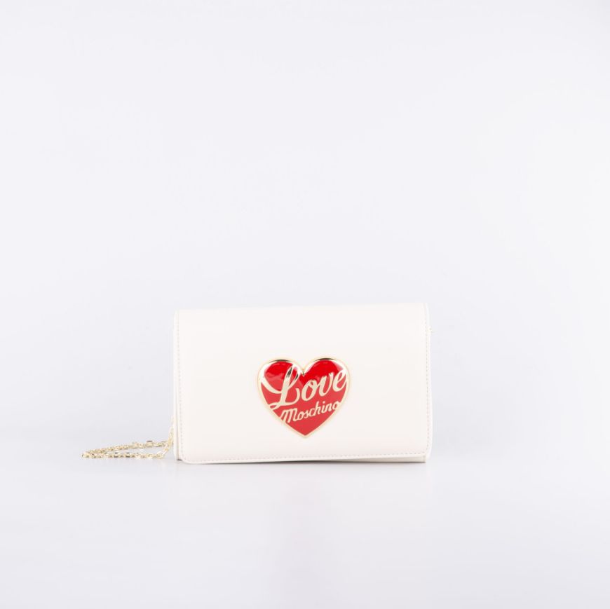 Снимка на LOVE MOSCHINO LOVE HEART ДАМСКА ЧАНТА С ВЕРИГА В ЕКРЮ