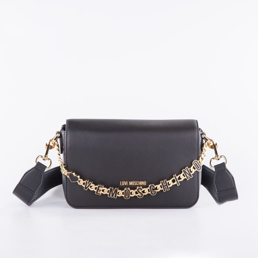 Снимка на LOVE MOSCHINO DANGLING ДАМСКА КОЖЕНА ЧАНТА ПРЕЗ РАМО С ВЕРИГА В ЧЕРНО