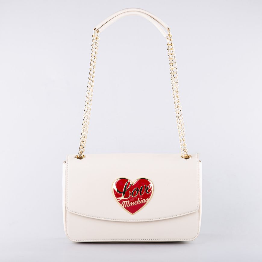 Снимка на LOVE MOSCHINO LOVE HEART ДАМСКА ЧАНТА ПРЕЗ РАМО В ЕКРЮ