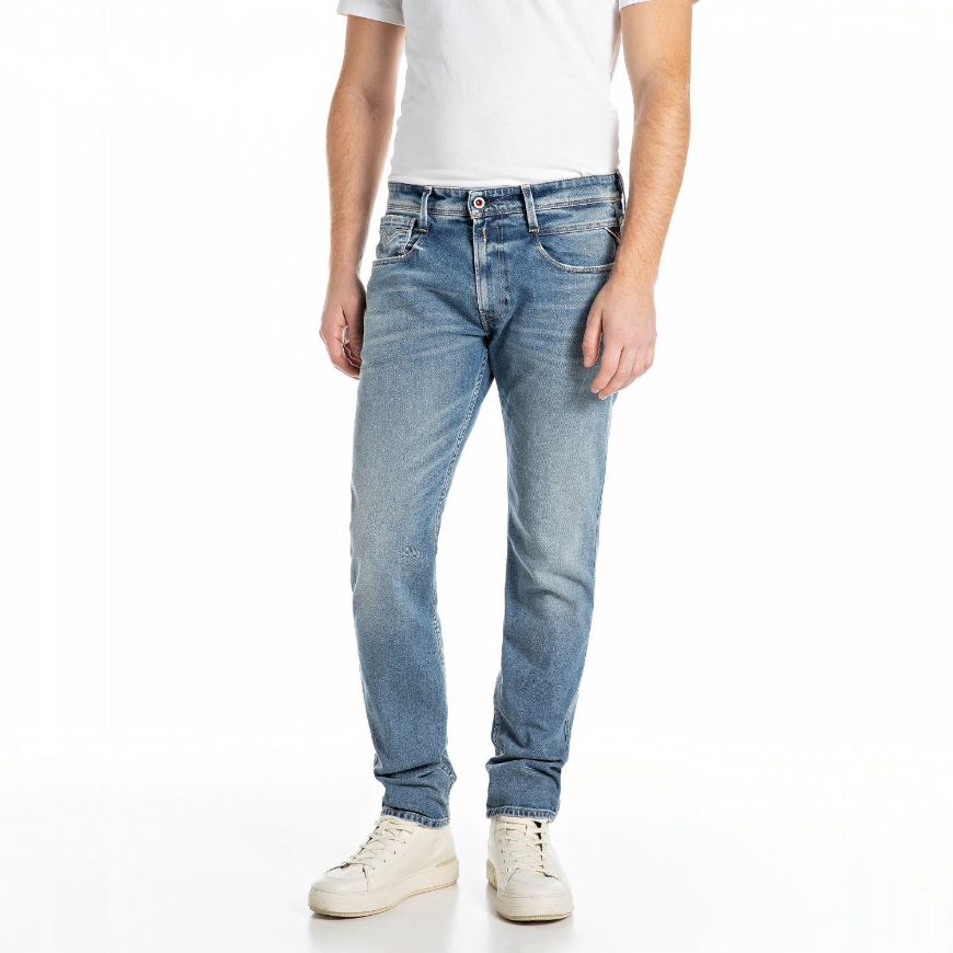 Picture of REPLAY MEN'S ANBASS SLIM-FIT JEANS 11 OZ DEEP BLUE COMFORT DENIM IN LIGHT BLUE