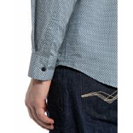 Picture of REPLAY MEN'S REGULAR-FIT PRINTED POPLIN SHIRT IN LIGHT BLUE 3