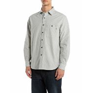 Picture of REPLAY MEN'S REGULAR-FIT STRIPED OXFORD SHIRT IN CREAM WHITE AND BLUE 1