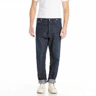 Picture of REPLAY MEN'S LUIYS TAPERED-FIT JEANS 13 OZ SELVEDGE INDIGO COTTON DENIM IN DARK BLUE 1