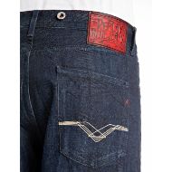 Picture of REPLAY MEN'S LUIYS TAPERED-FIT JEANS 13 OZ SELVEDGE INDIGO COTTON DENIM IN DARK BLUE 8