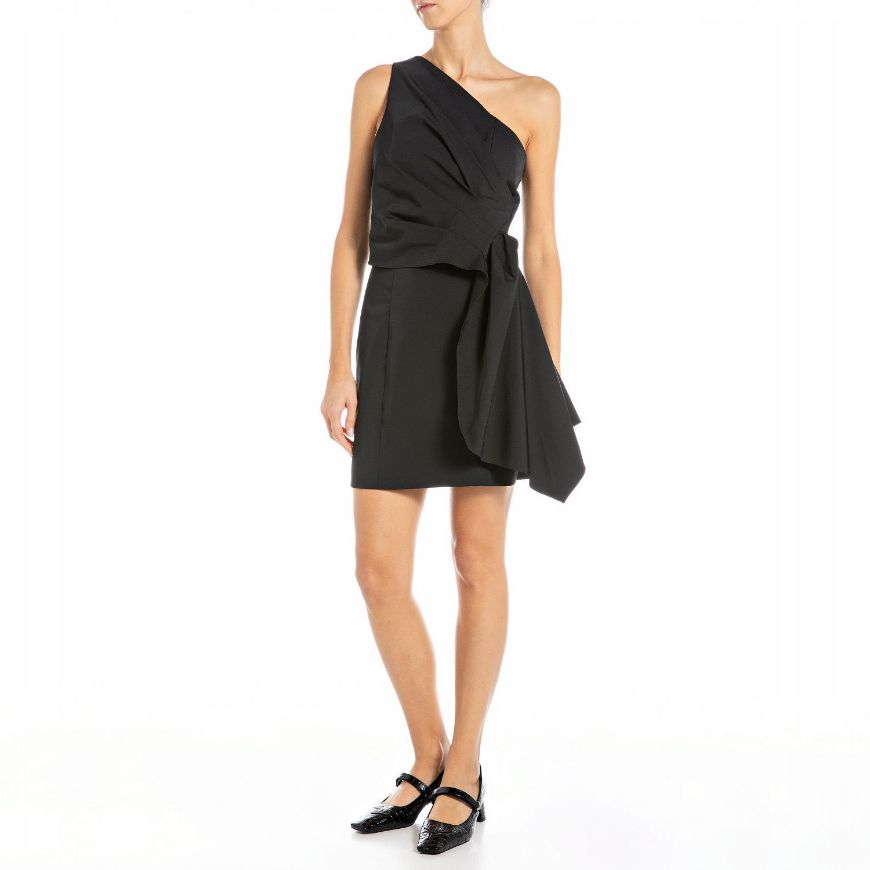 Picture of REPLAY WOMEN'S MINI DRESS WITH ONE SHOULDER IN BLACK