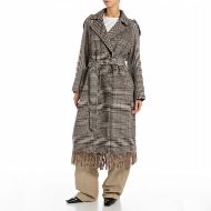 Picture of REPLAY WOMEN'S CHEQUERED WOOL-BLEND COAT WITH FRINGING IN BLACK/BROWN/WHITE 2