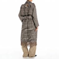 Picture of REPLAY WOMEN'S CHEQUERED WOOL-BLEND COAT WITH FRINGING IN BLACK/BROWN/WHITE 3