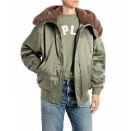 Picture of REPLAY WOMEN'S SATIN EFFECT JACKET WITH FAUX FUR COLLAR IN SAGE GREEN 1