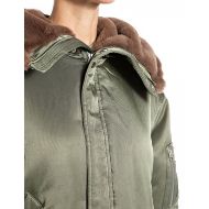 Picture of REPLAY WOMEN'S SATIN EFFECT JACKET WITH FAUX FUR COLLAR IN SAGE GREEN 5