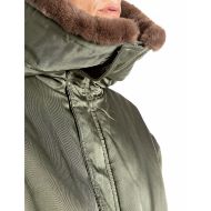 Picture of REPLAY WOMEN'S SATIN EFFECT JACKET WITH FAUX FUR COLLAR IN SAGE GREEN 6