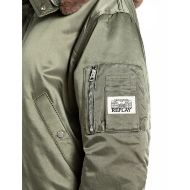 Picture of REPLAY WOMEN'S SATIN EFFECT JACKET WITH FAUX FUR COLLAR IN SAGE GREEN 7