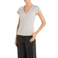 Picture of REPLAY WOMEN'S SKINNY-FIT V-NECK COTTON T-SHIRT IN ICE 1