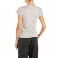 Picture of REPLAY WOMEN'S SKINNY-FIT V-NECK COTTON T-SHIRT IN ICE 2