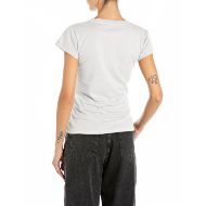 Picture of REPLAY WOMEN'S SKINNY-FIT V-NECK COTTON T-SHIRT IN OFF WHITE 2