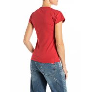 Picture of REPLAY WOMEN'S SKINNY-FIT T-SHIRT WITH EMBROIDERY IN WINE RED 2