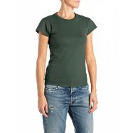 Picture of REPLAY WOMEN'S SKINNY-FIT T-SHIRT WITH EMBROIDERY IN BOTTLE GREEN 1