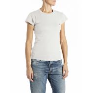 Picture of REPLAY WOMEN'S SKINNY-FIT T-SHIRT WITH EMBROIDERY IN NATURAL WHITE 1