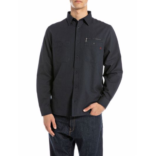 Show details for REPLAY MEN'S RELAXED-FIT COTTON OXFORD SHIRT IN NAVY 1 - FanPoint Picture of REPLAY MEN'S RELAXED-FIT COTTON OXFORD SHIRT IN NAVY 1