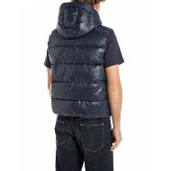 Picture of REPLAY MEN'S PADDED HOODED VEST IN SHINY POLYESTER IN DEEP NAVY 2