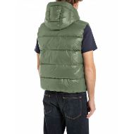 Picture of REPLAY MEN'S PADDED HOODED VEST IN SHINY POLYESTER IN ARMY GREEN 2