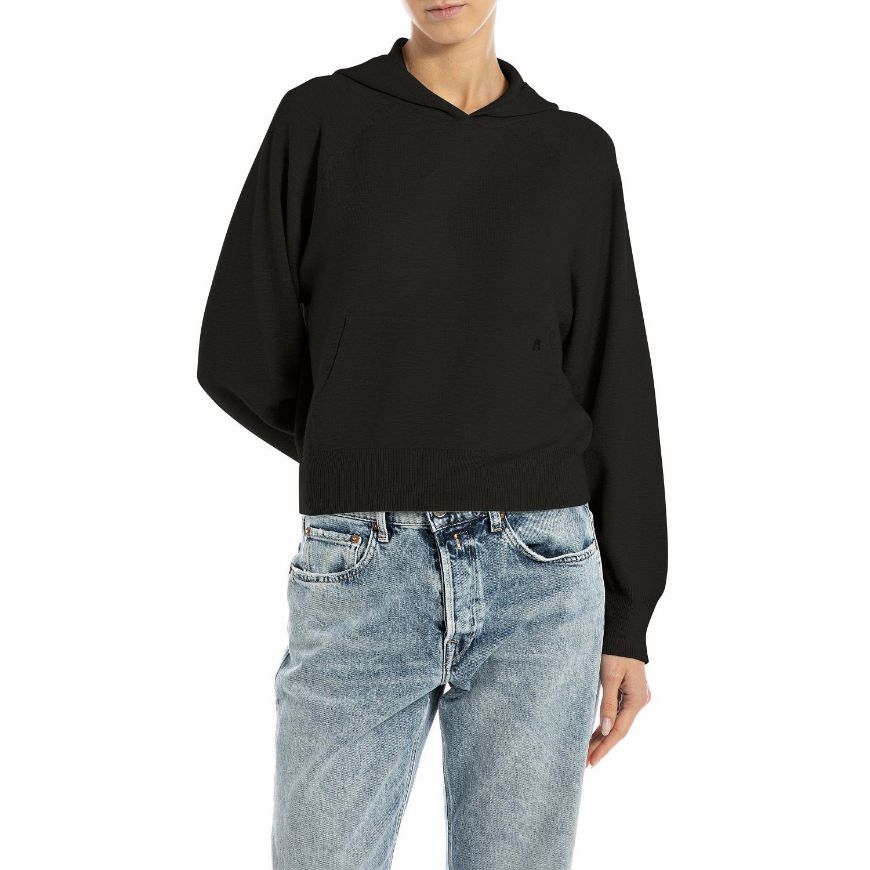 Picture of REPLAY WOMEN'S OVERSIZED HOODED JUMPER IN BLACK