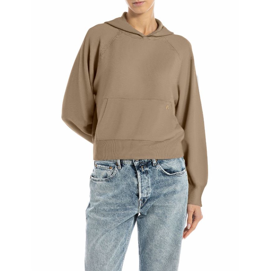 Picture of REPLAY WOMEN'S OVERSIZED HOODED JUMPER IN CAMEL