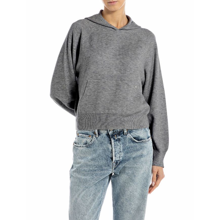 Picture of REPLAY WOMEN'S OVERSIZED HOODED JUMPER IN IRON MELANGE