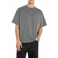 Picture of REPLAY MEN'S INC OVERSIZED ACID LOGO HEAVY COTTON T-SHIRT IN STONED GREY 1