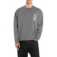 Picture of REPLAY MEN'S INC HUMAN LONG-SLEEVED T-SHIRT WITH PRINTS IN STONED GREY 1