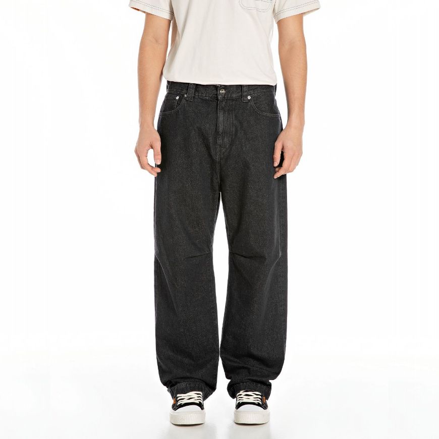 Picture of REPLAY MEN'S INC PITMAN RELAXED-FIT JEANS 12.5 OZ BLACK COTTON DENIM IN BLACK DELAVÉ