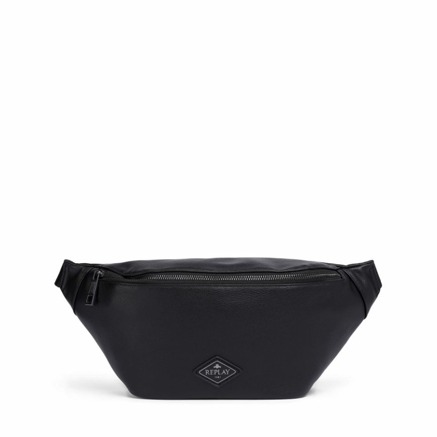 Picture of REPLAY MEN'S HAMMERED PU BELT BAG WITH DIAMOND LOGO IN BLACK