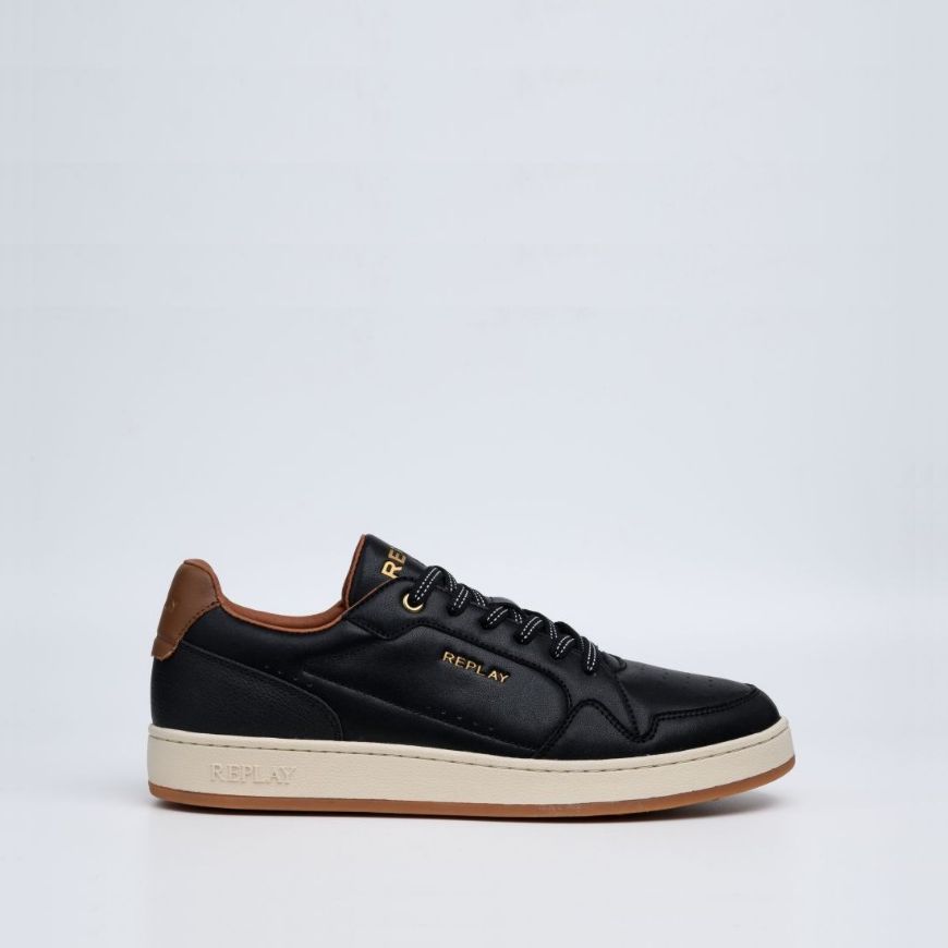 Picture of REPLAY MEN'S SMASH FINE 3 SNEAKERS IN BLACK CUOIO
