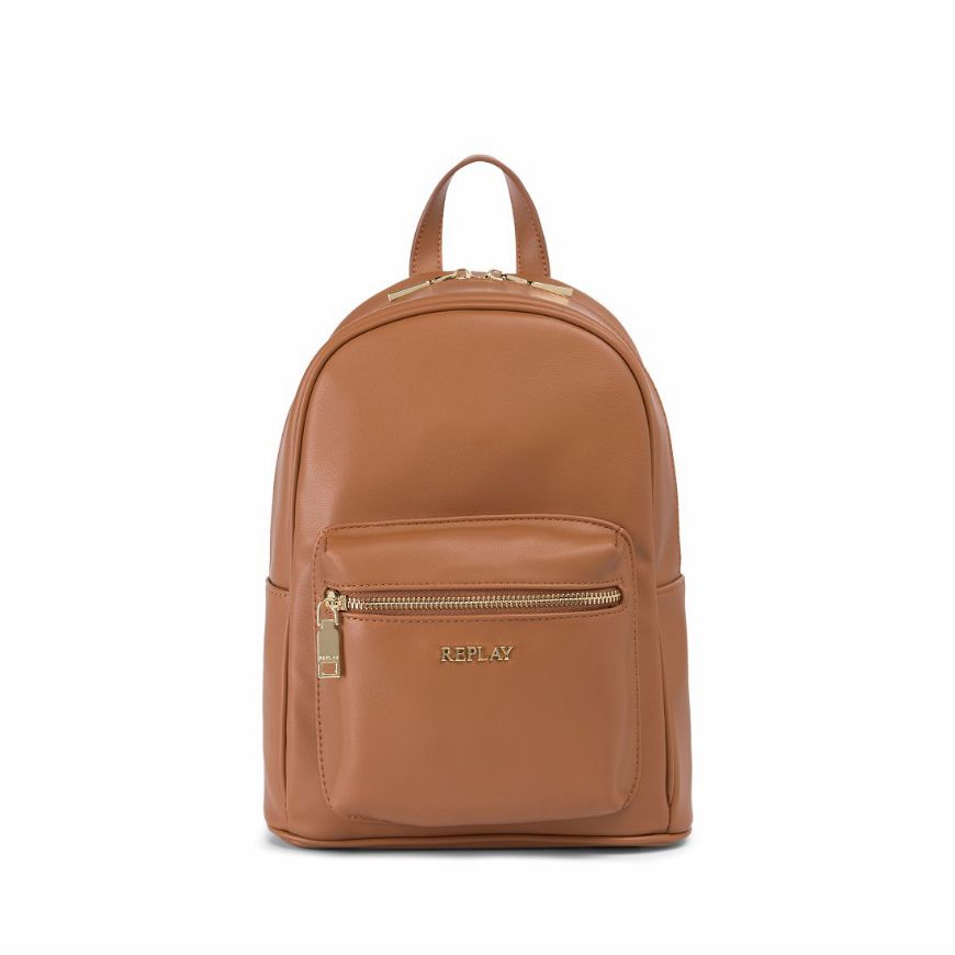Picture of REPLAY WOMEN'S SOLID-COLOURED BACKPACK IN CARAMEL CAFE