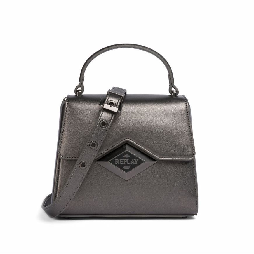 Picture of REPLAY WOMEN'S BAG IN SOFT PU WITH METALLIC DIAMOND LOGO IN GUN METAL