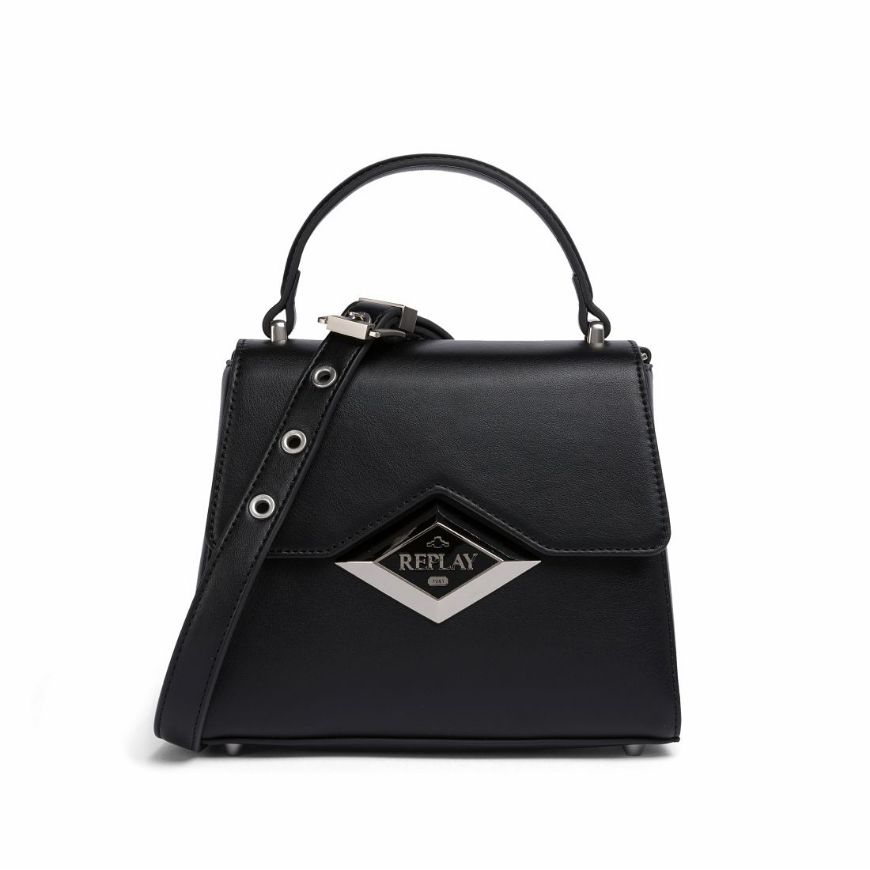 Picture of REPLAY WOMEN'S BAG IN SOFT PU WITH METALLIC DIAMOND LOGO IN BLACK