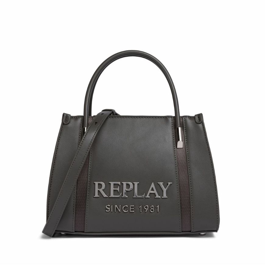 Picture of REPLAY WOMEN'S SOFT PU BAG WITH LETTERING IN GRANITE GRAY