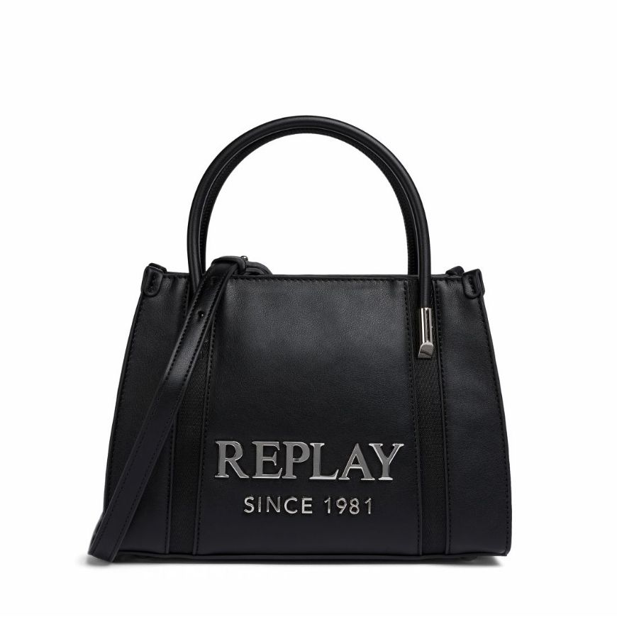 Picture of REPLAY WOMEN'S SOFT PU BAG WITH LETTERING IN BLACK