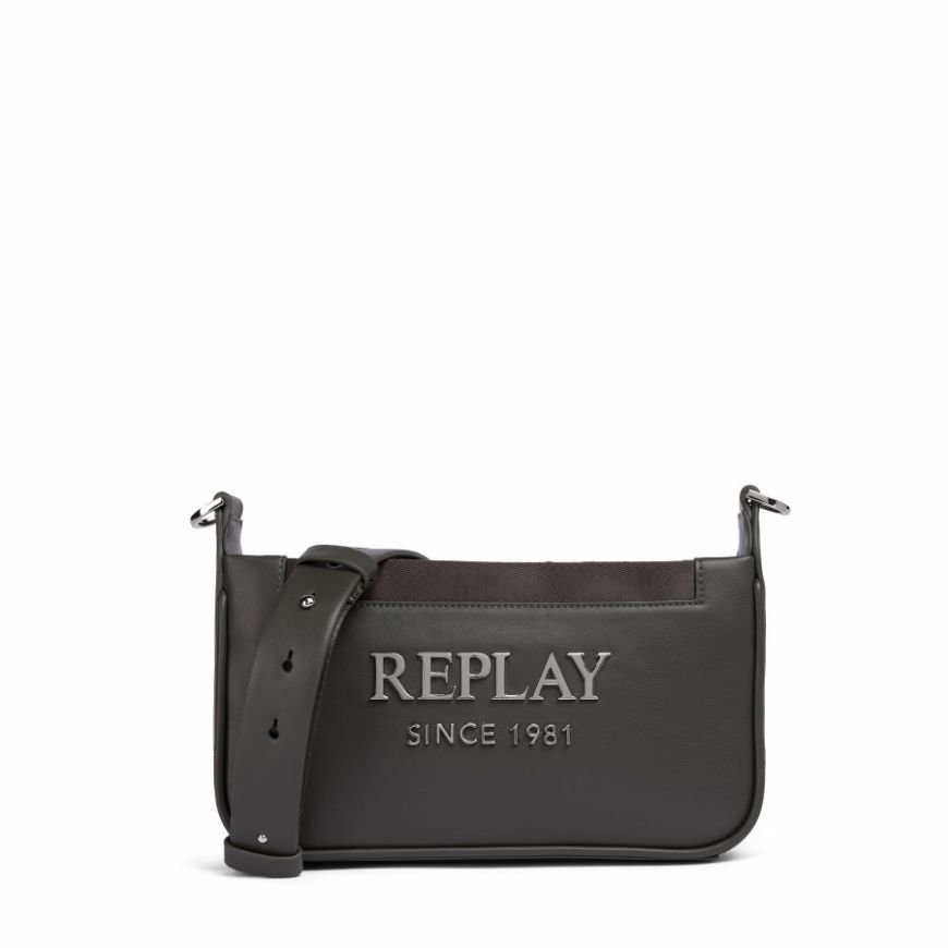Picture of REPLAY WOMEN'S SOFT PU CROSSBODY BAG WITH LETTERING IN GRANITE GRAY