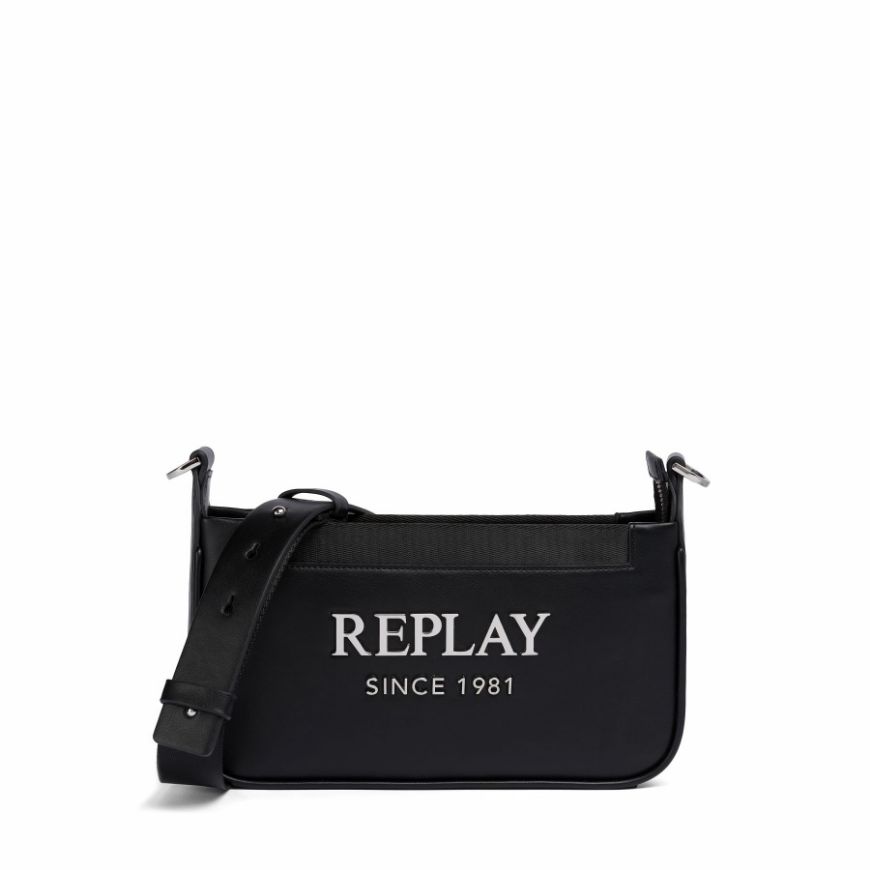 Picture of REPLAY WOMEN'S SOFT PU CROSSBODY BAG WITH LETTERING IN BLACK