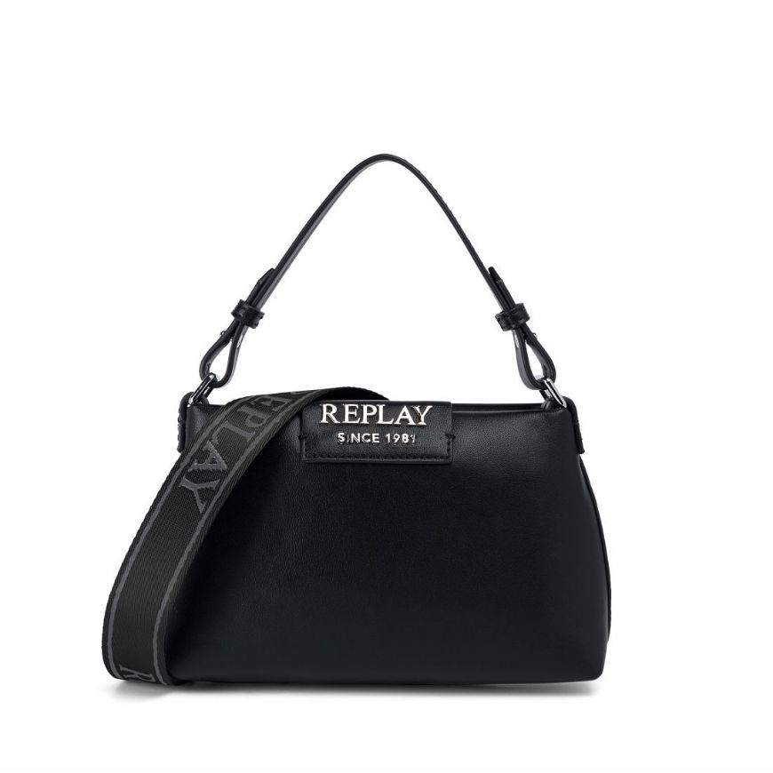 Picture of REPLAY WOMEN'S SOLID-COLOURED BAG WITH HANDLE AND SHOULDER STRAP IN BLACK